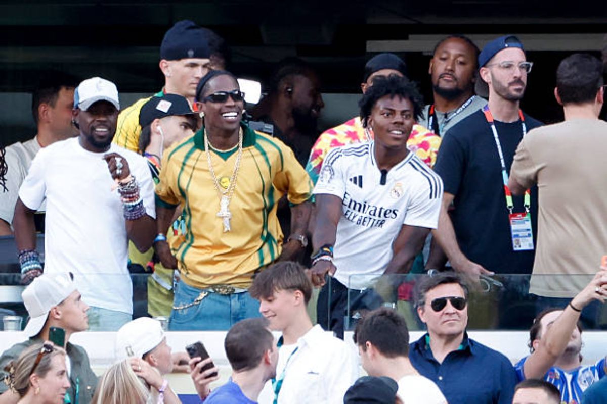 Travis Scott and IShowSpeed attend the FIFA World Cup 2026 match between Brazil and Morocco at New Jersey Stadium on June 13, 2026 in East Rutherford, United States. Photo: Jean in Catuffe/Getty Images