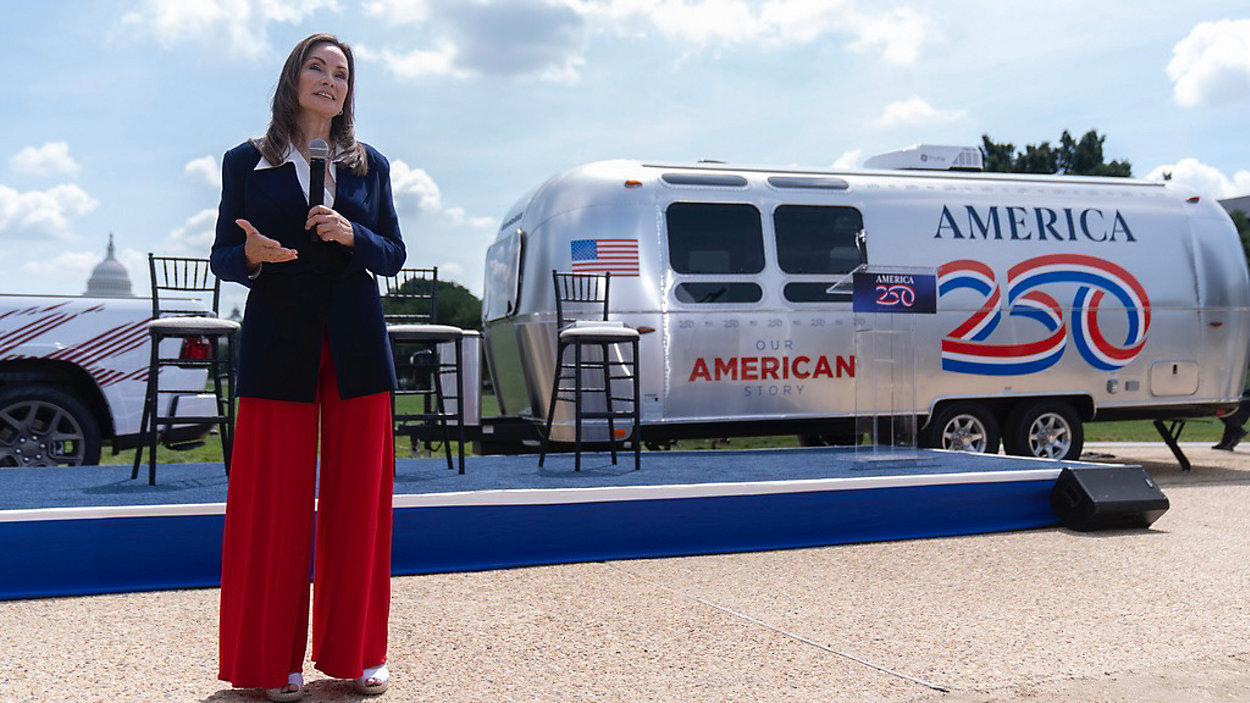 America250 chair Rosie Rios speaks during an event to mark the launch of the "Our American Story " project ahead of the 250th anniversary in United States.. Photo: Mark Schiefelbein/AP. ©2025 AP