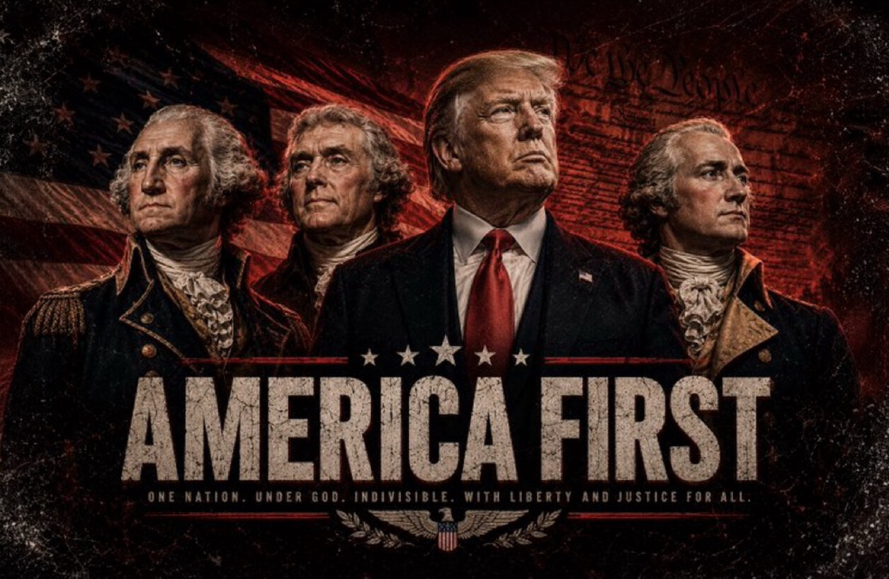 President Donald J. Trump posted a graphic depicting himself with Founding Fathers George Washington, Thomas Jefferson, and Alexander Hamilton at Washington D.C.