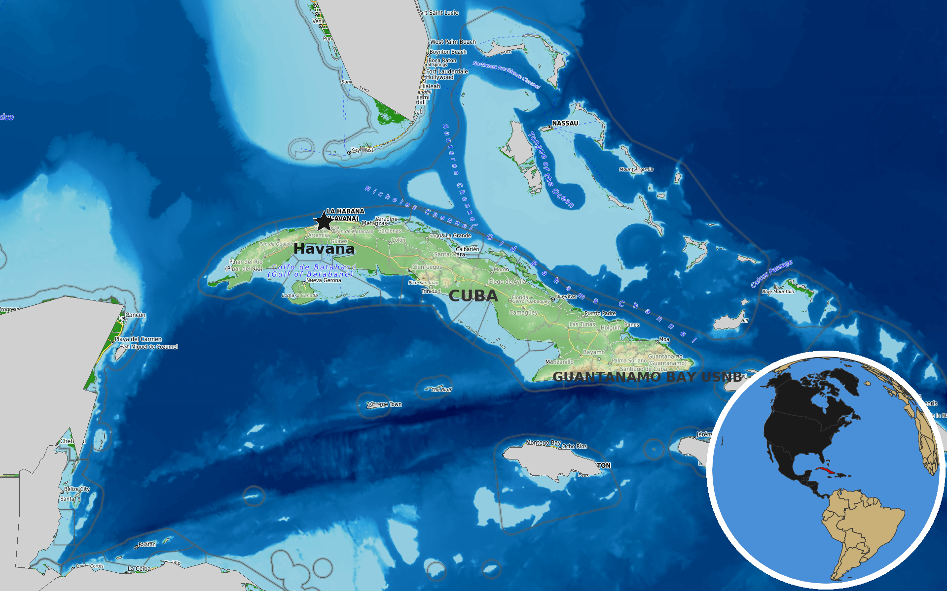 OpenTopoMap / Natural Earth - Cuba