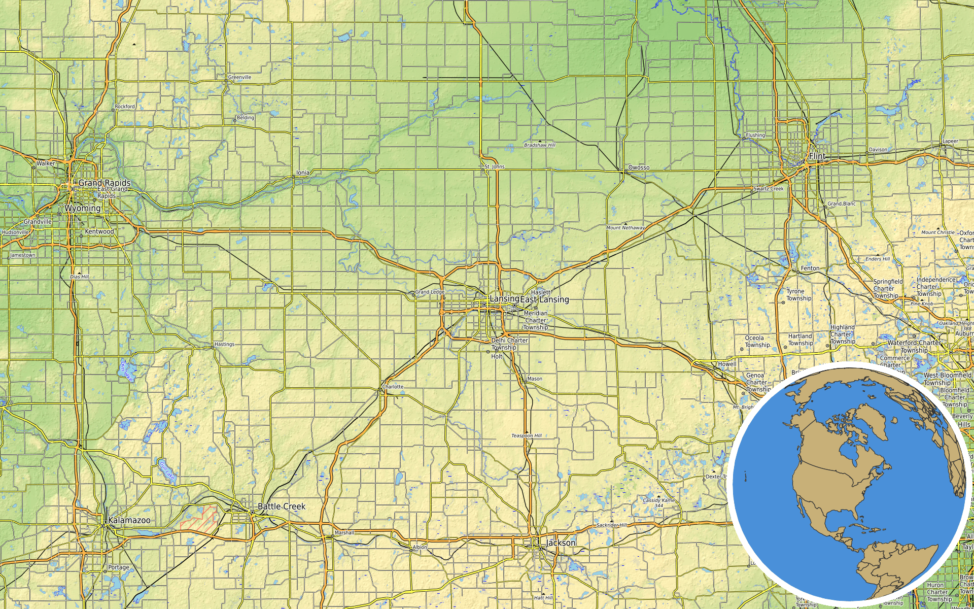 OpenTopoMap / Natural Earth - Lansing, Michigan