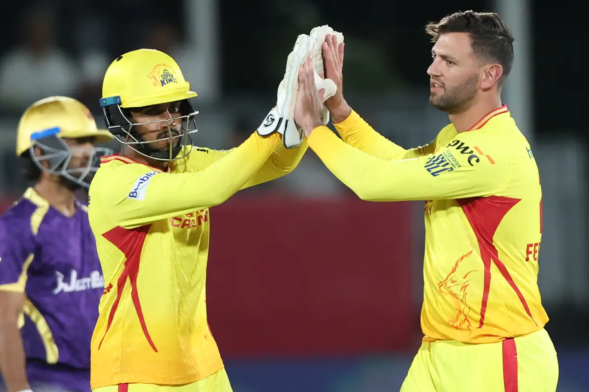 Wicket Keeper Donovan Ferreira (r) of Texas Super Kings celebrates a wicket during the Major League Cricket 2026 match against Los Angeles Knight Riders in Pomona.. Photo: Sportzpics/Sportzpics. © 2026 Sportzpics.