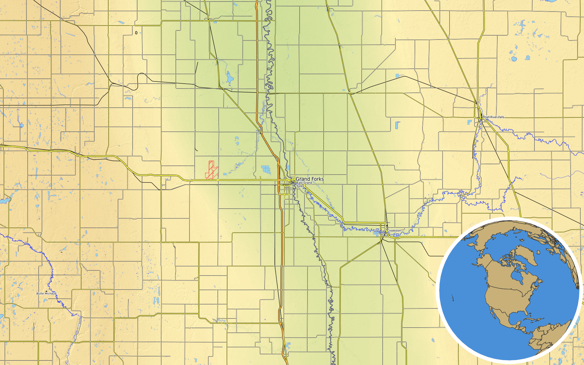 OpenTopoMap / Natural Earth - Grand Forks, North Dakota