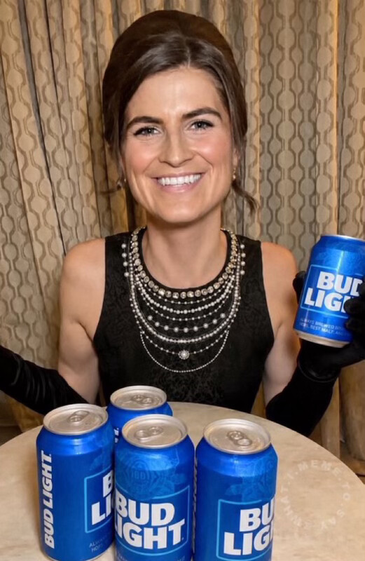 The image posted by President Donald J. Trump features a woman posed with Bud Light cans at WASHINGTON D.C.