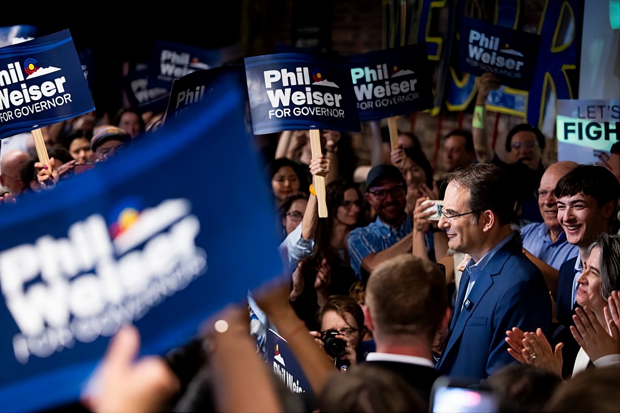 Colorado Democratic gubernatorial candidate, State Attorney General Phil Weiser speaks at an election-night watch party after winning the Democratic primary in at Ace Eat Serve in Denver, Colorado. on June 30, 2026 at 2:44 PM. Photo: Michael Ciaglo/Getty Images