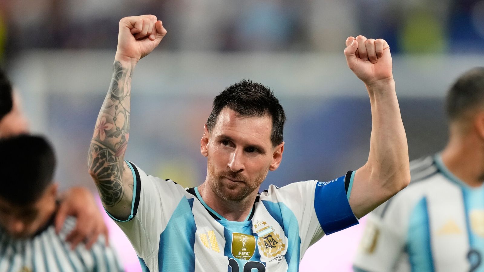 Lionel Messi celebrates with the fans as Argentina beat Cape Verde to advance through to the last 16 in Miami Stadium, Miami Gardens on July 4, 2026 at 6:32 PM. Photo: Petr David Josek/AP Photos.