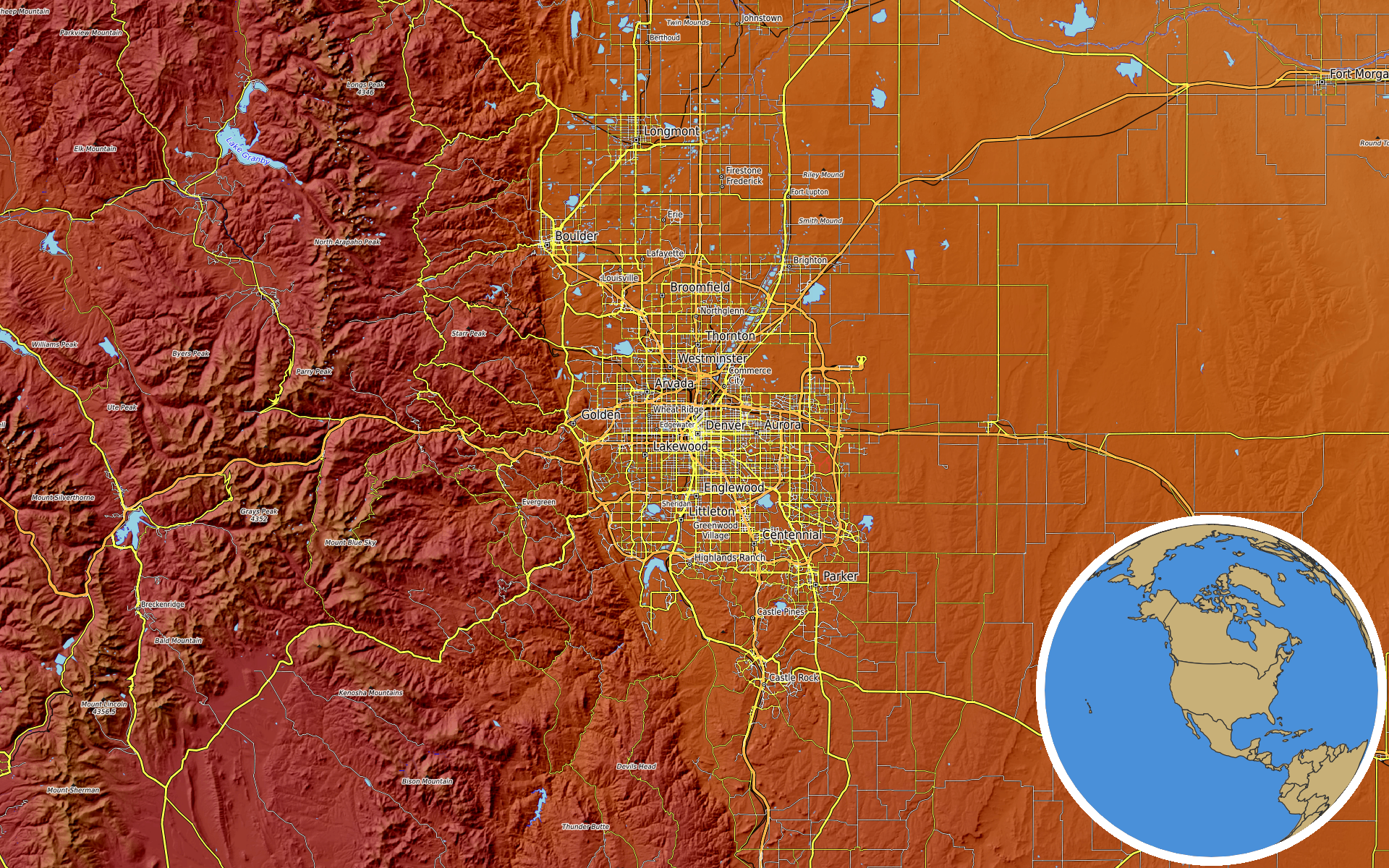 OpenTopoMap / Natural Earth - Jefferson County, Colorado