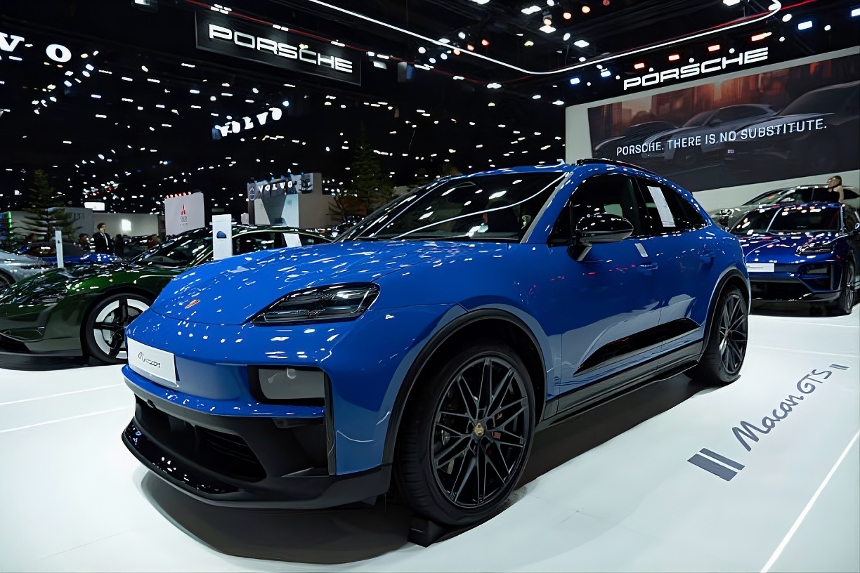 The all-electric Porsche Macan Electric highlights Porsche's continued investment in battery-powered vehicles despite a renewed focus on combustion engines and hybrid in Nonthaburi, Thailand. Photo: Vachira Vachira/Getty Images