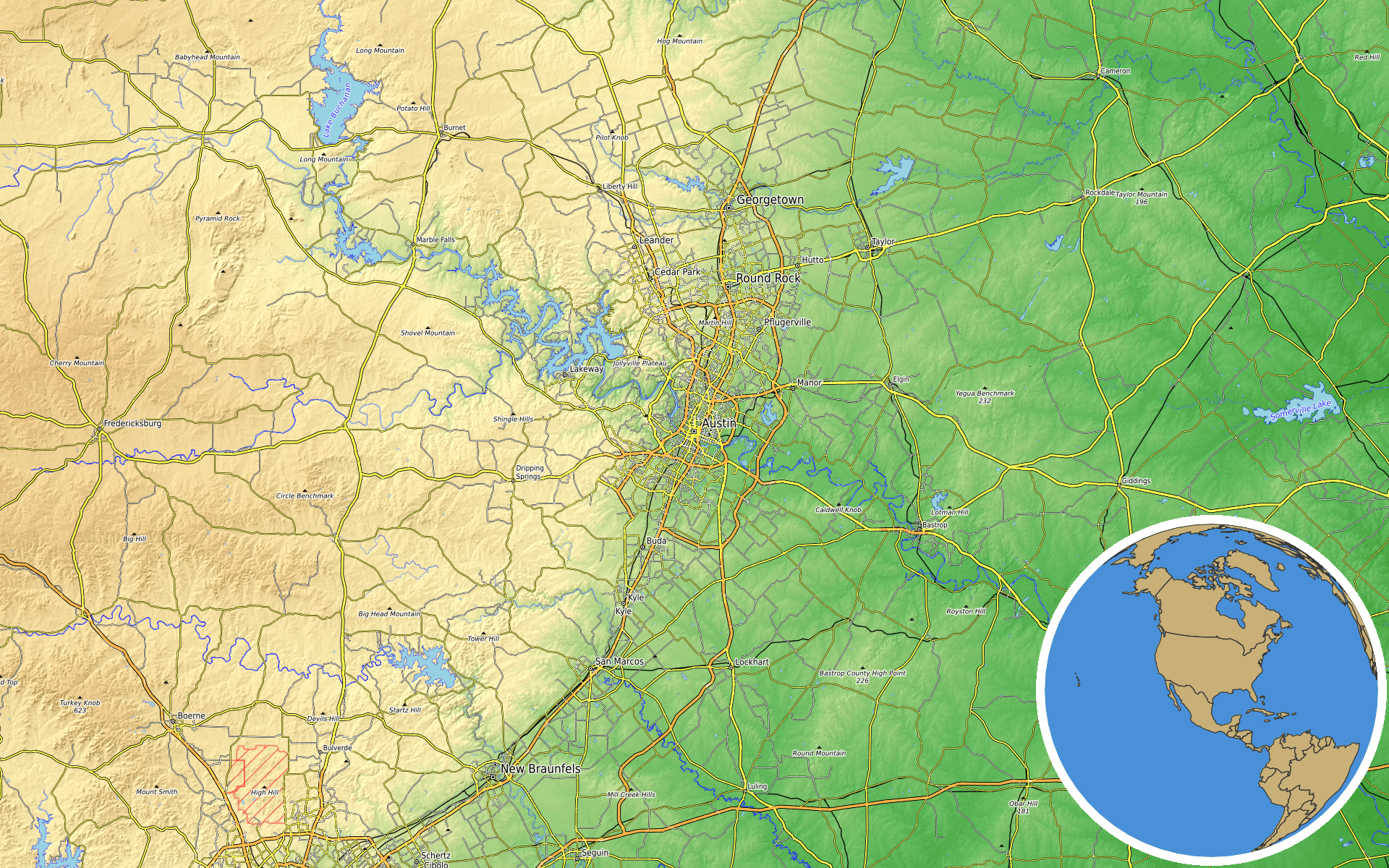 OpenTopoMap / Natural Earth - Fort Worth, Texas