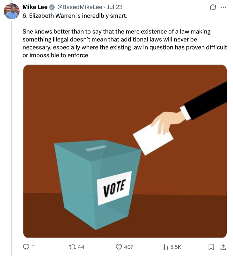 A social media post by Senator Mike Lee is displayed on Truth Social at Washington D.C. on 07/26/2026.