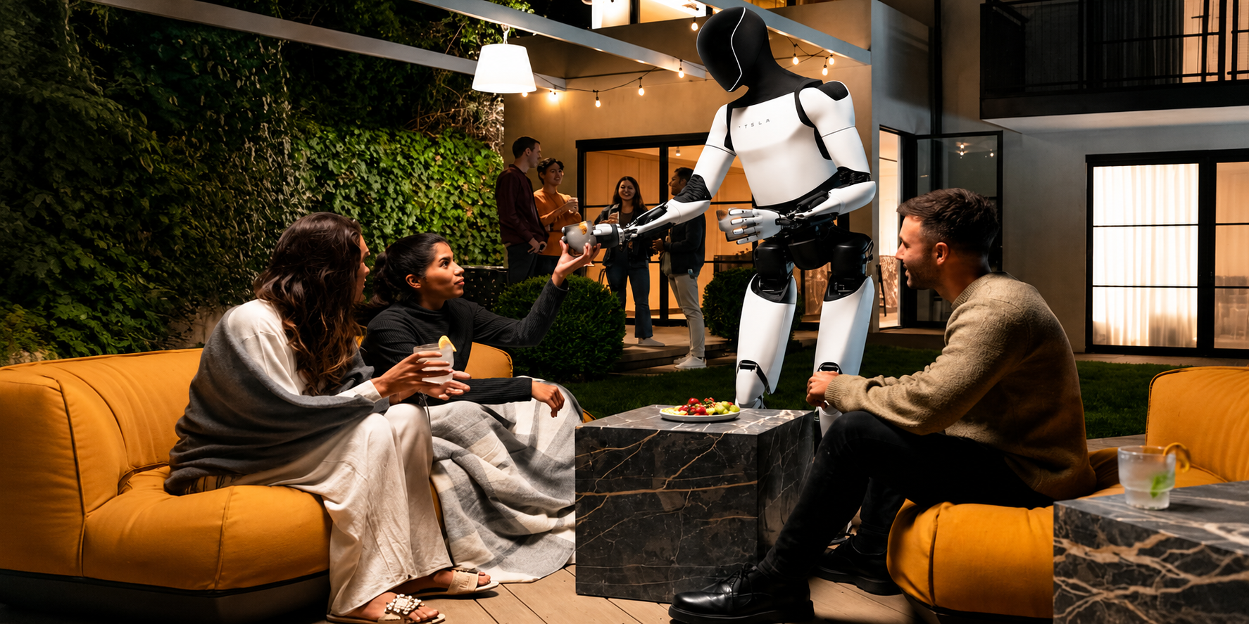 Optimus interacting with people in a residential-style setting during a company demonstration in Fremont on July 1, 2026 at 9:07 AM. Photo: Tesla/Handout