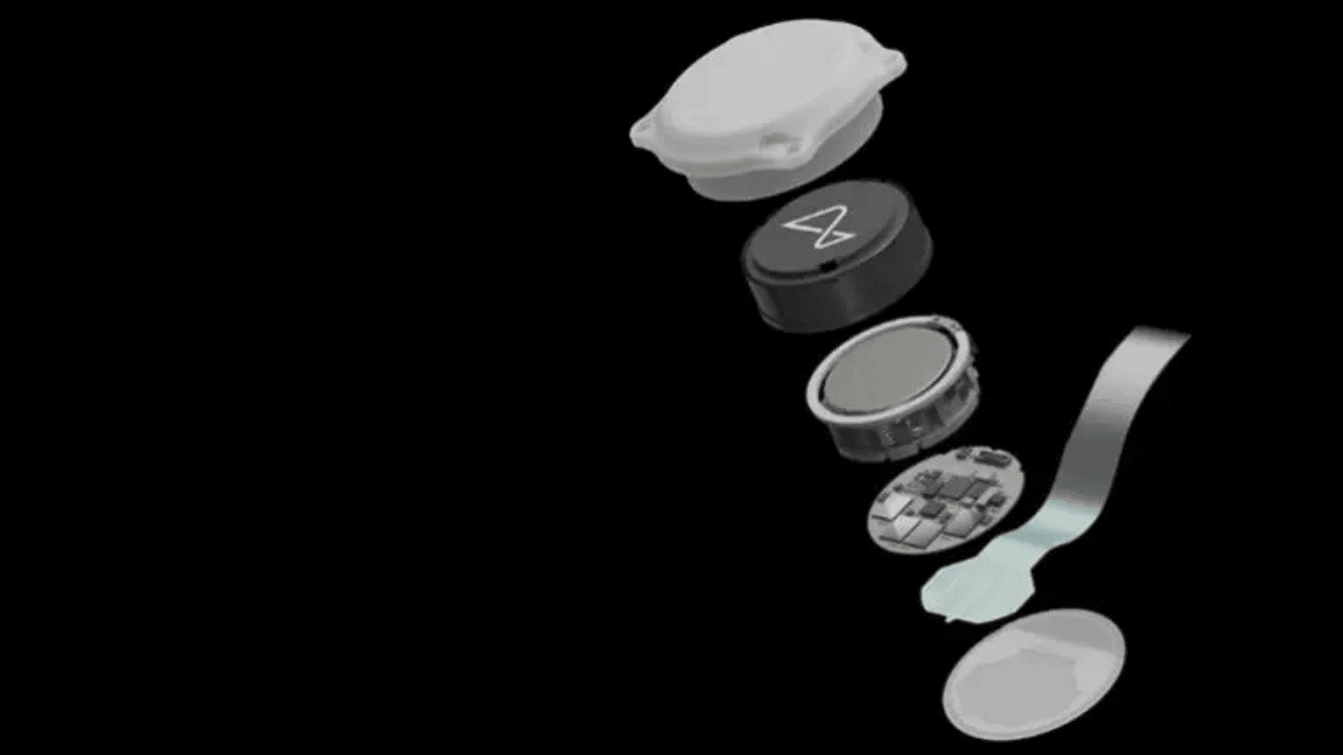 An exploded view of Neuralink's brain-computer interface implant shows the device's internal components in a lab on July 6, 2026 at 10:30 AM