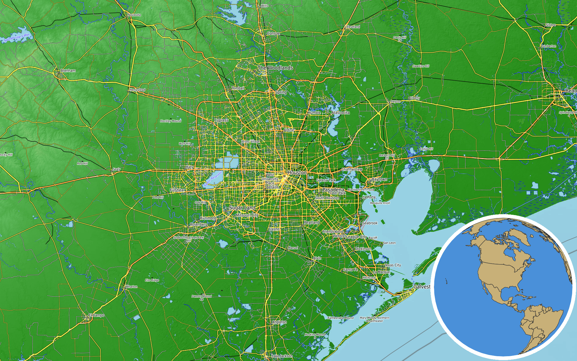 OpenTopoMap / Natural Earth - Houston, Texas
