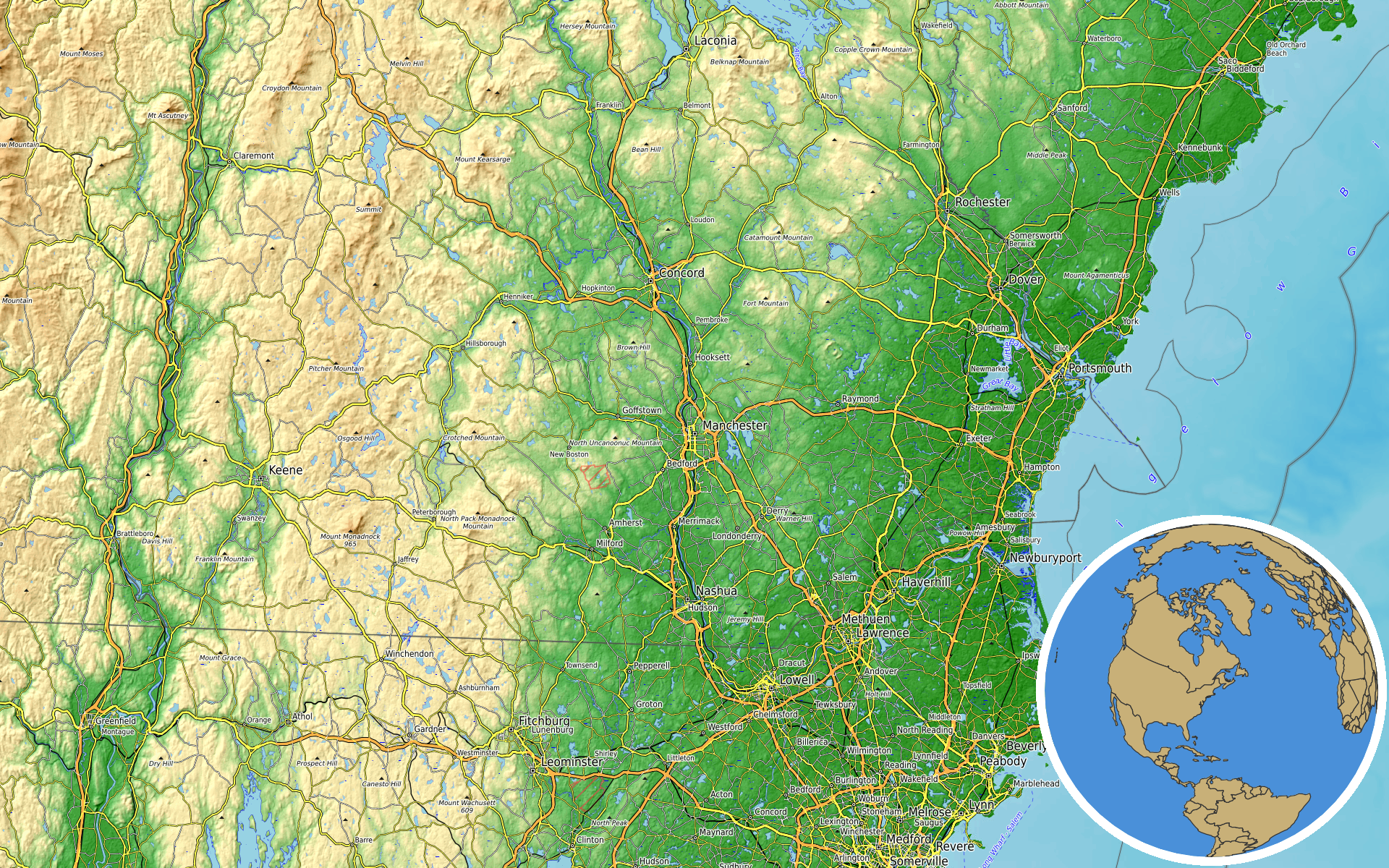 OpenTopoMap / Natural Earth - Manchester, New Hampshire