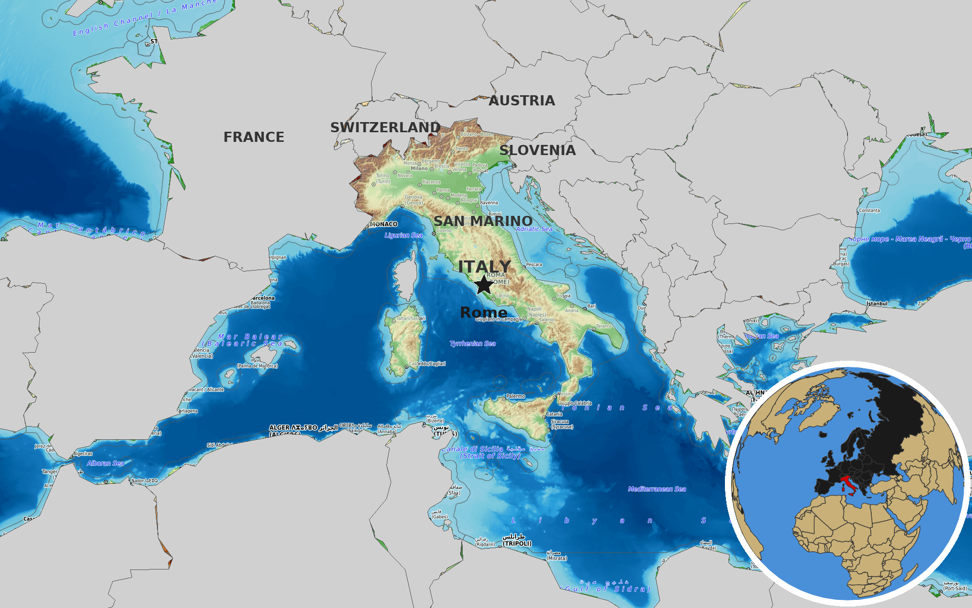 OpenTopoMap / Natural Earth - Italy
