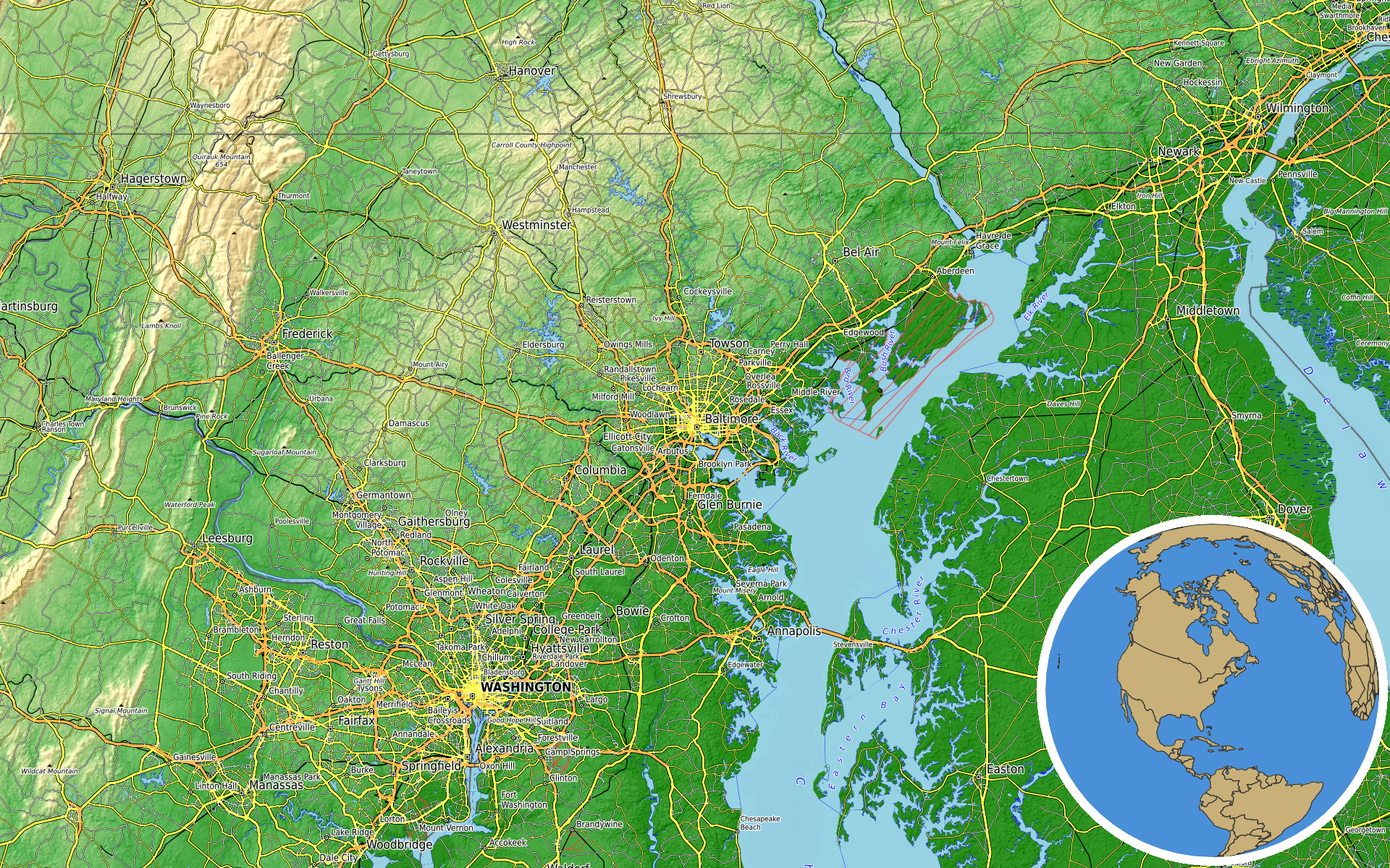 OpenTopoMap / Natural Earth - Baltimore, Maryland