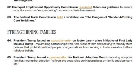 Trump Posts Numbered List Crediting Agencies on Gender, Family and Abortion Policy