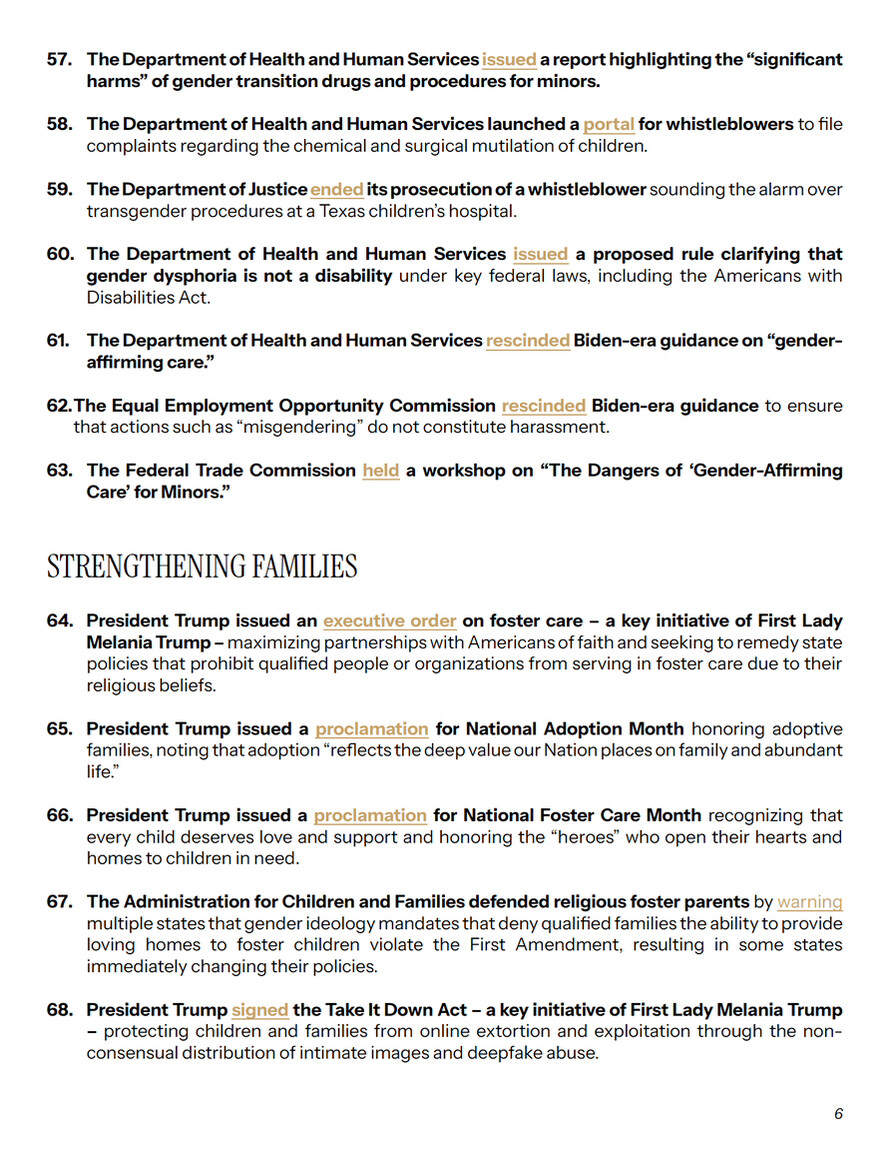 Trump Posts Numbered List Crediting Agencies on Gender, Family and Abortion Policy