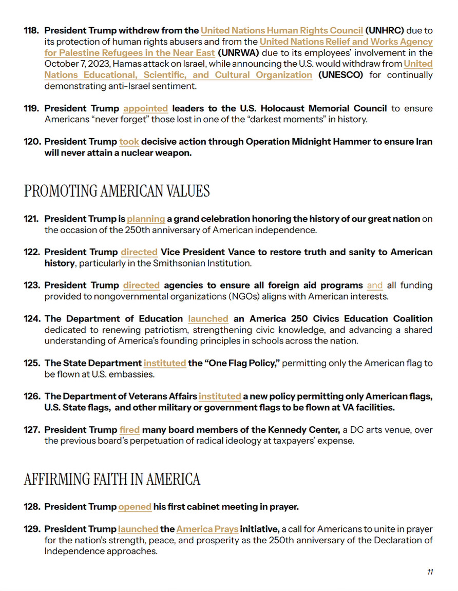 President Donald J. Trump posted a numbered list of administration actions at WASHINGTON D.C.