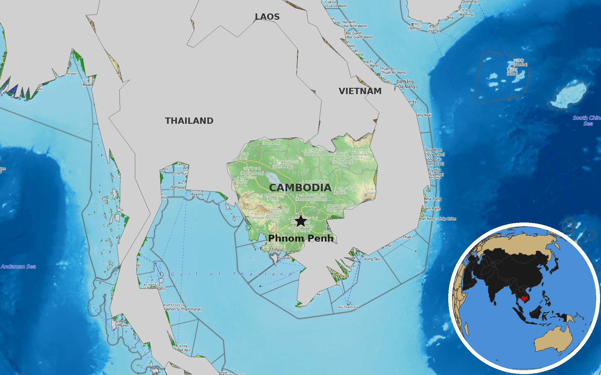 OpenTopoMap / Natural Earth - Cambodia