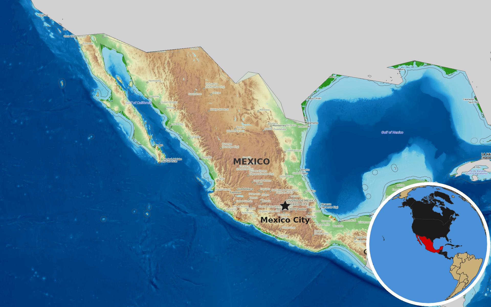 OpenTopoMap / Natural Earth - Mexico