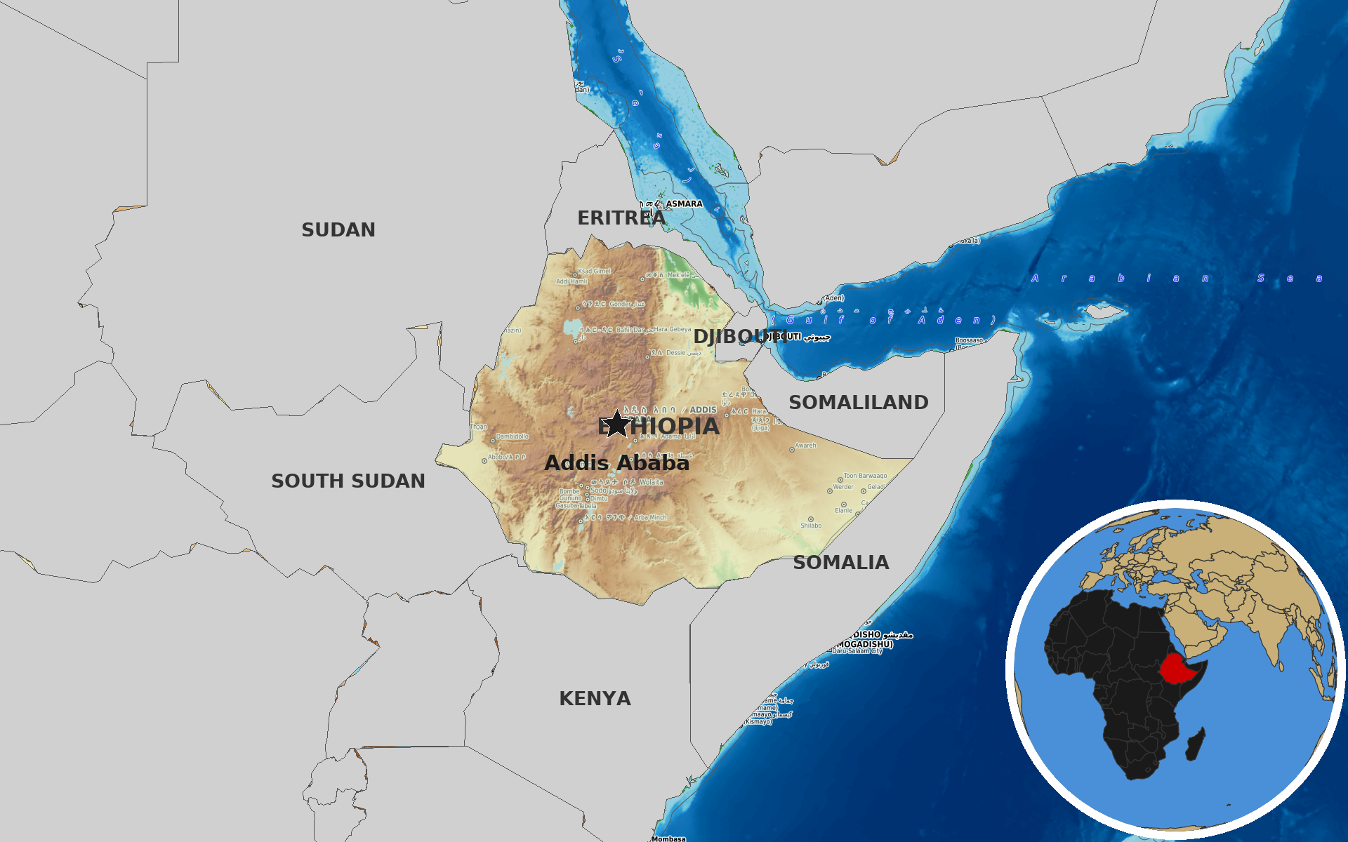 OpenTopoMap / Natural Earth - Ethiopia