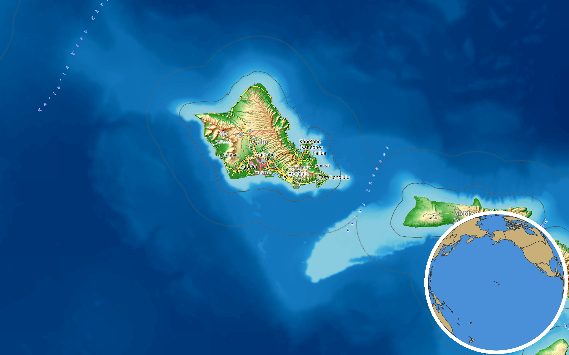 OpenTopoMap / Natural Earth - Honolulu, Hawaii