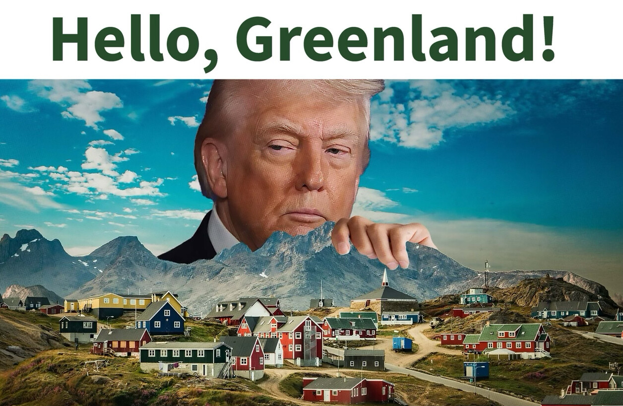 President Donald J. Trump posted a photomontage of himself towering over a Greenland town on 08/01/2026.