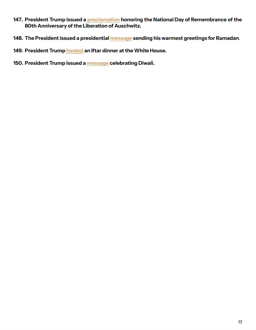 President Donald J. Trump posted a screenshot of a numbered list of administration actions at Washington D.C.