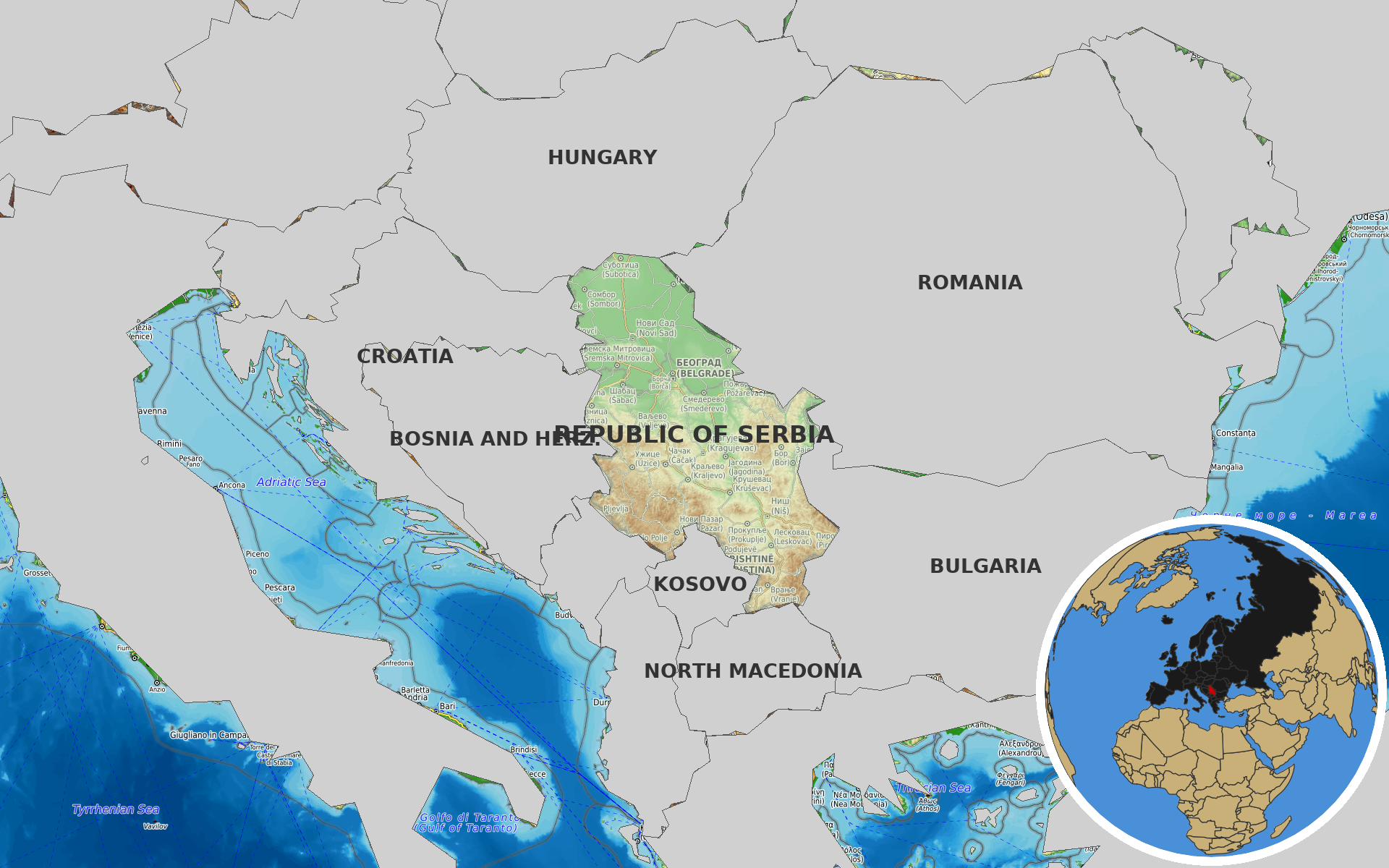 OpenTopoMap / Natural Earth - Serbia