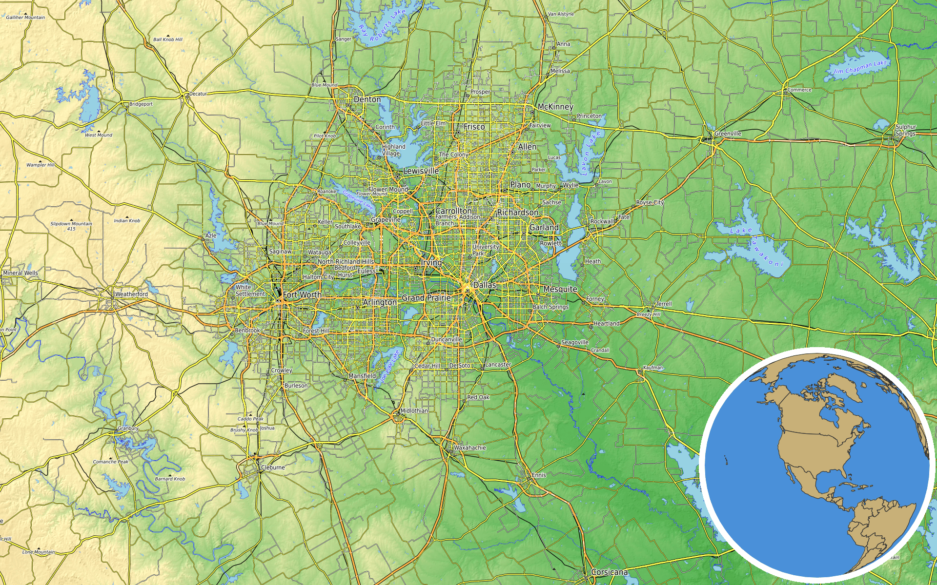 OpenTopoMap / Natural Earth - Dallas, Texas