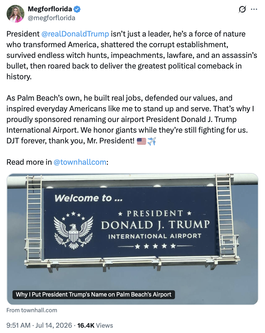 President Donald J. Trump amplified a social media post by State Rep.