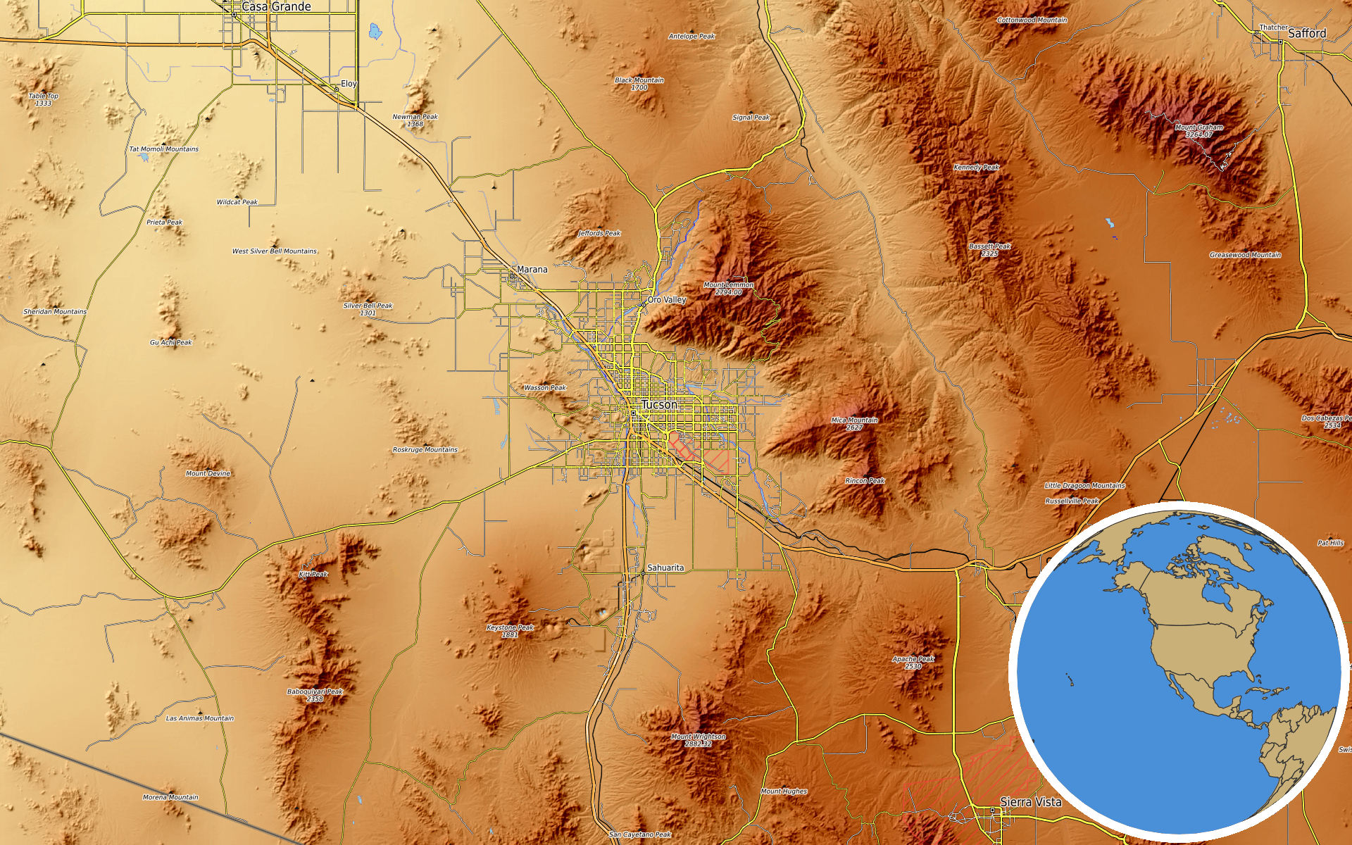 OpenTopoMap / Natural Earth - Tucson, Arizona
