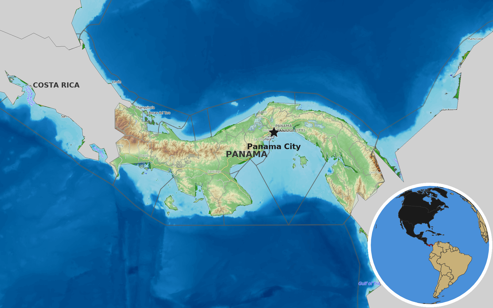 OpenTopoMap / Natural Earth - Panama