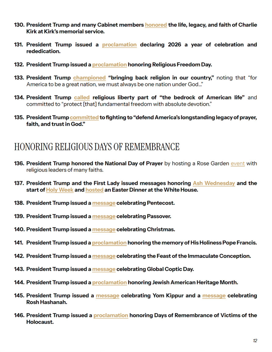 President Donald J. Trump posted a list of administration actions on Truth Social on 08/26/2026.
