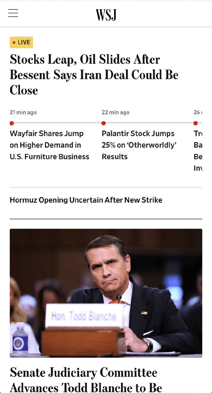 President Donald J. Trump shared a screenshot of a Wall Street Journal Live page at Washington D.C.