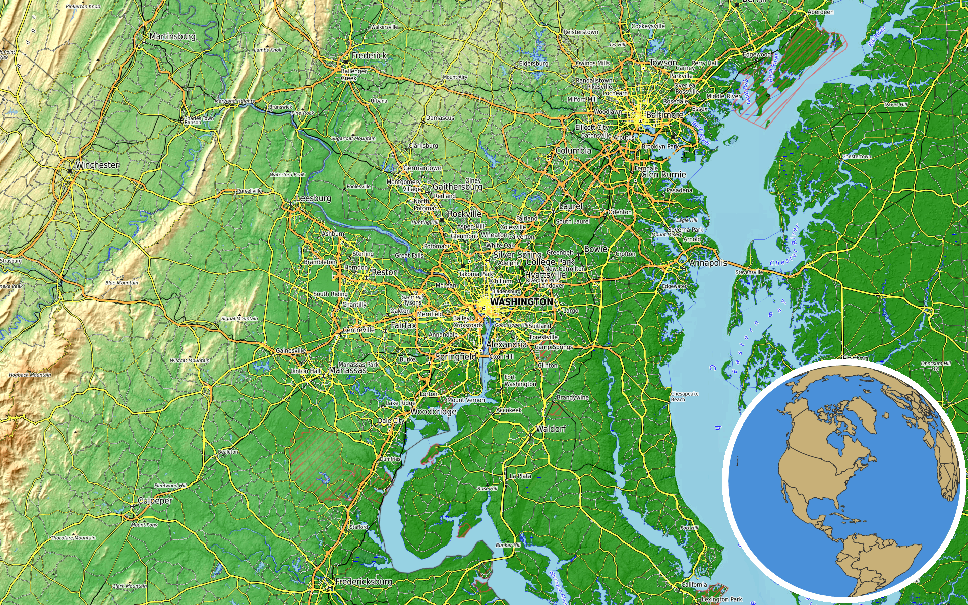 OpenTopoMap / Natural Earth - Washington, D.C.