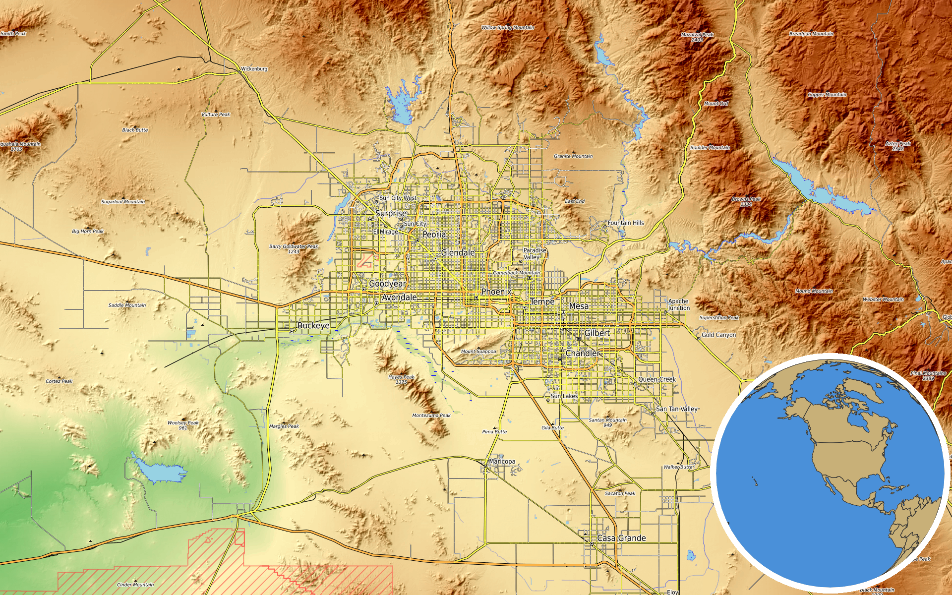 OpenTopoMap / Natural Earth - Tempe, Arizona