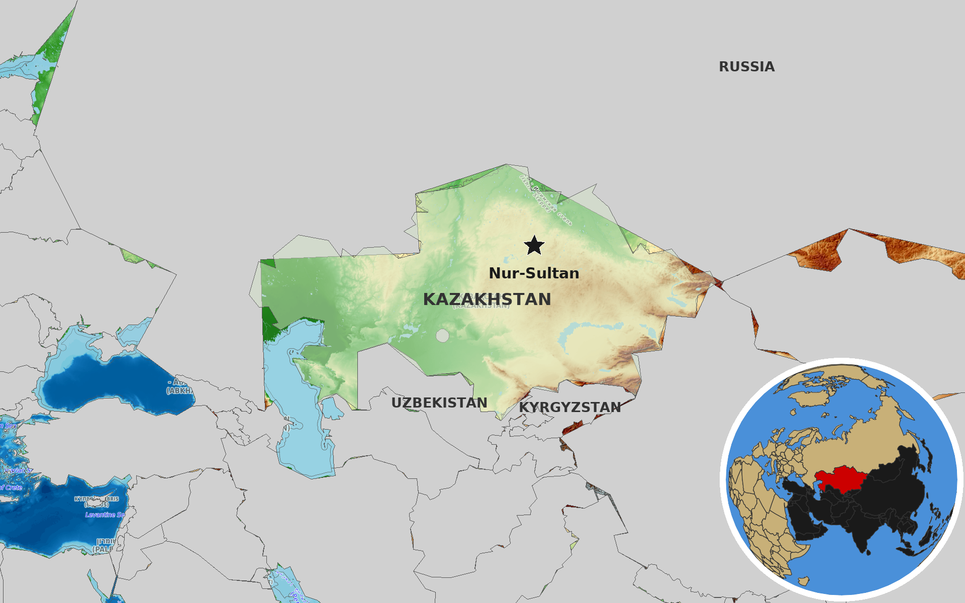 OpenTopoMap / Natural Earth - Kazakhstan