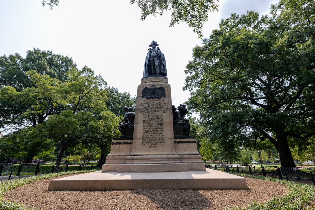 The Baron Friedrich Wilhelm von Steuben statue was cleaned and waxed at Lafayette Park on 08/03/2026. This routine maintenance highlights the ongoing care for public monuments, particularly those honoring foreign officers who aided the American Revolution.