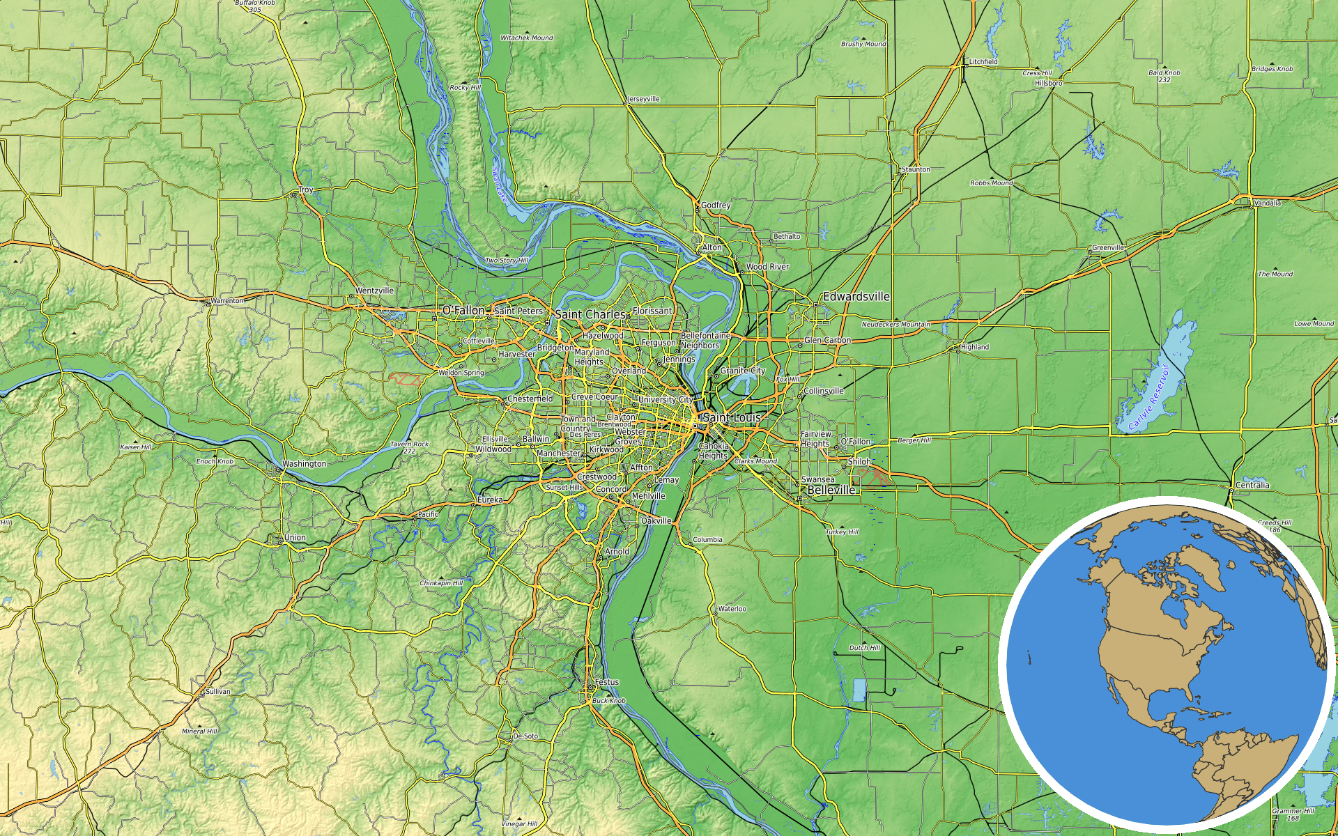 OpenTopoMap / Natural Earth - St. Louis, Missouri