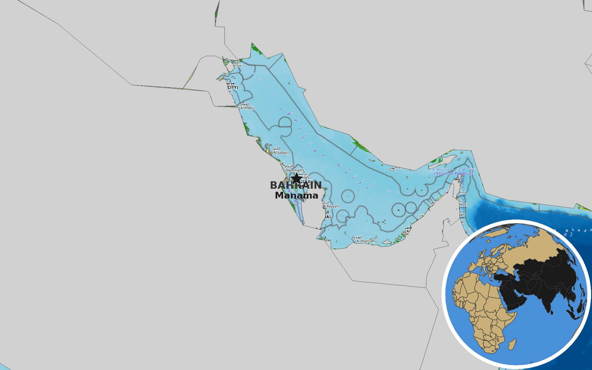 OpenTopoMap / Natural Earth - Bahrain