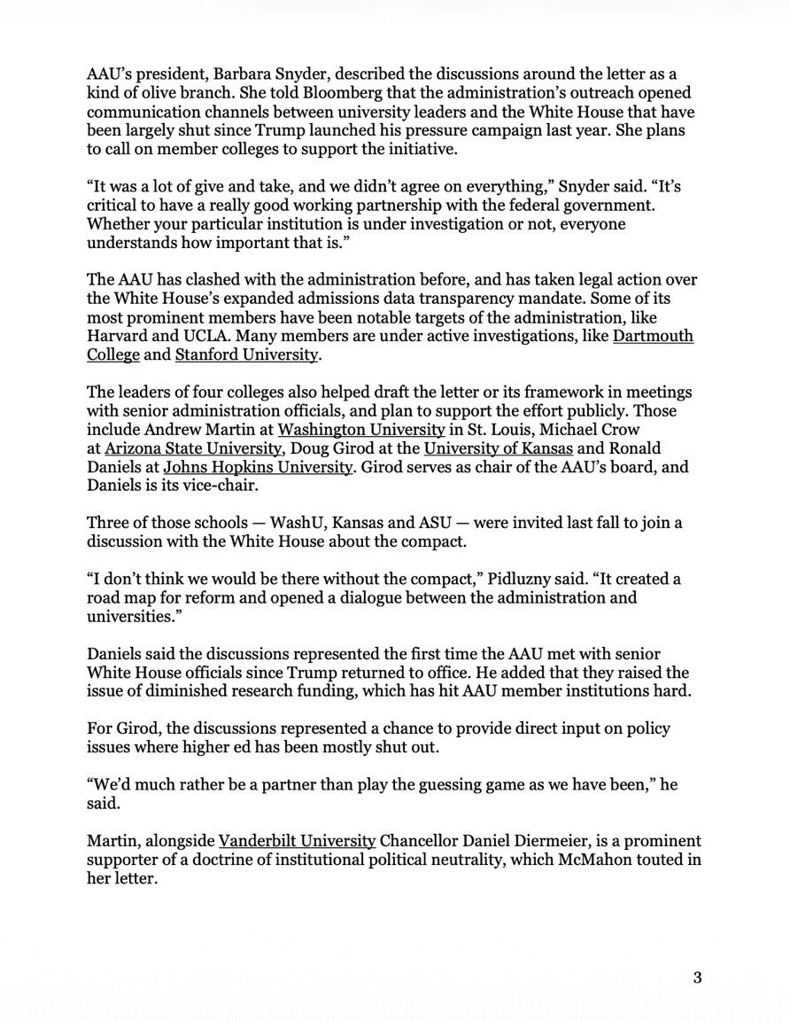 A screenshot of an article detailing Education Secretary Linda McMahon's call for college reforms is displayed at WASHINGTON D.C. on 08/04/2026.