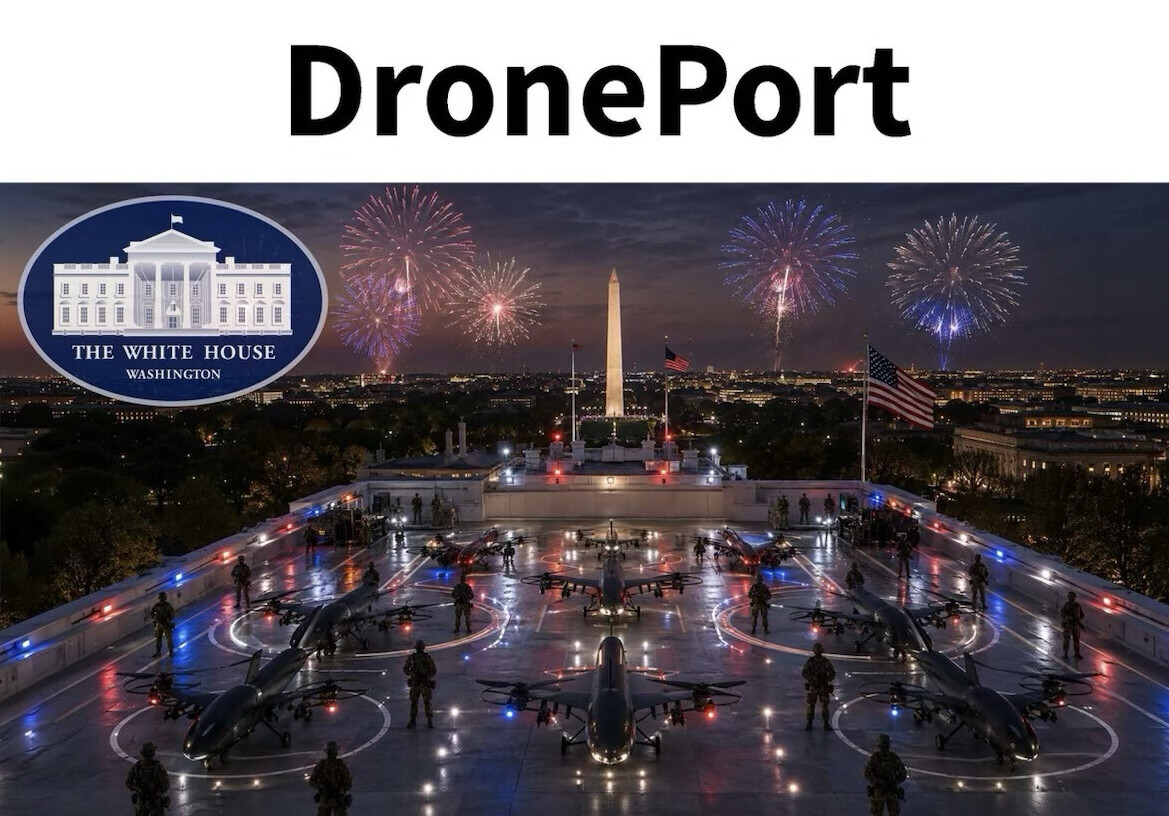 Trump posts DronePort image touting military drones atop White House ballroom