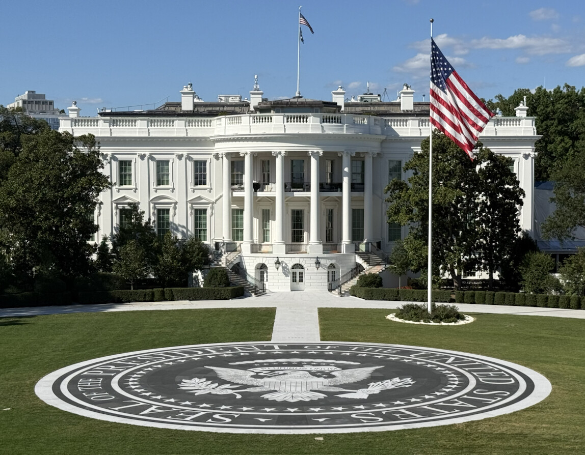 Trump Unveils First Photo of New Granite Helipad on White House South Lawn