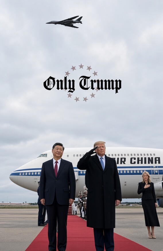 Trump Posts “Only Trump” Meme Featuring Air China Jet and Saluting Figure