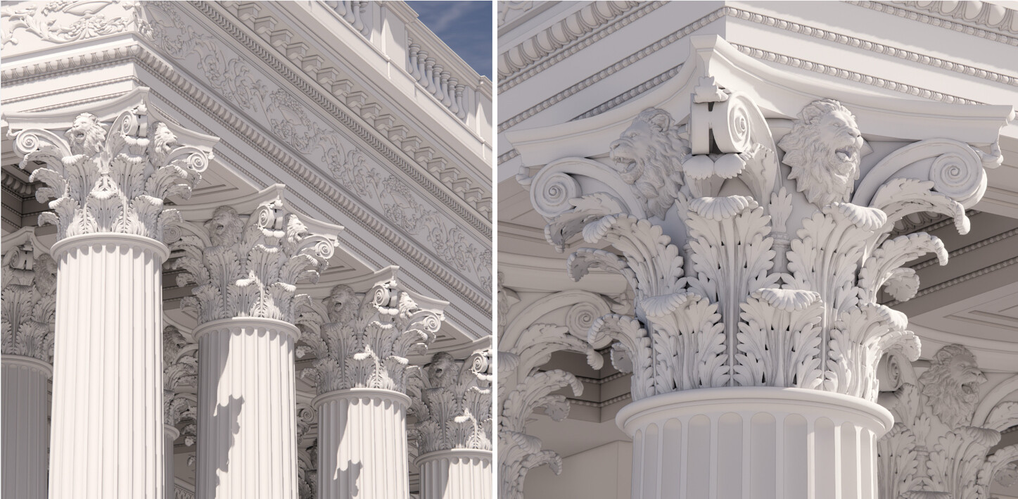 Trump Posts Renderings of Classical Columns With Lion-Head Capitals