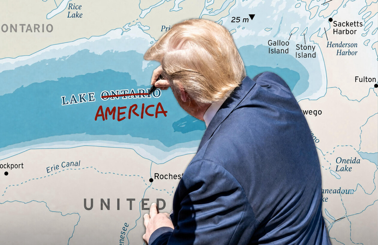 An edited map depicting Lake Ontario renamed "Lake America" is posted by President Donald J. Trump on Truth Social on 09/06/2026.