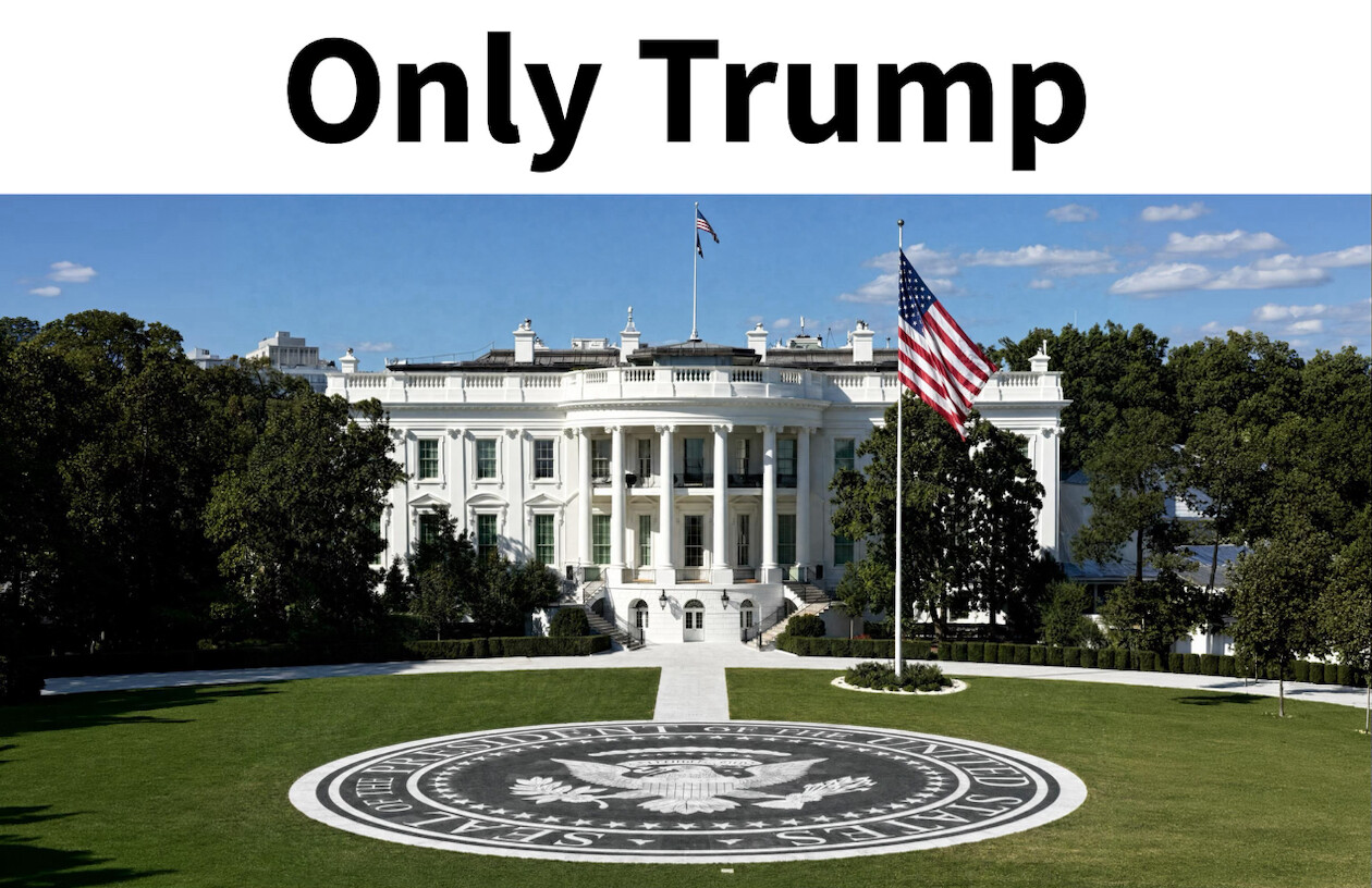 Trump Posts “Only Trump” Image With Columned Building and Presidential Seal
