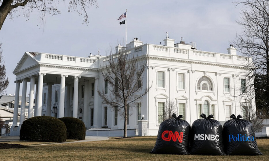 Trump Posts Image Depicting Media Logos as Trash Outside White House